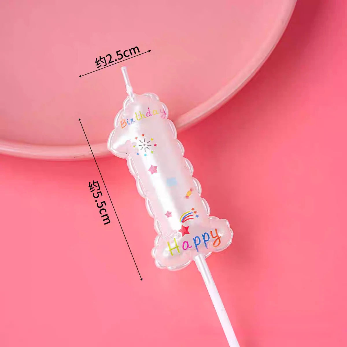 1pc Happy Birthday Candles, Princess Theme Cake Decoration, White Printed Pattern, Baby Shower Party Supplies, 0-9 Digital Numbe