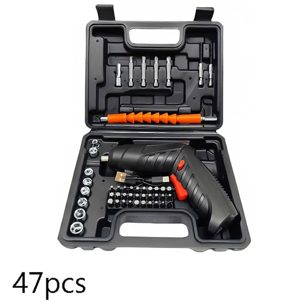 47-Piece Rechargeable Electric Screwdriver Kit 3.6V Cordless Lithium Power Tool Set for Home DIY Repairs and Assembly Tasks