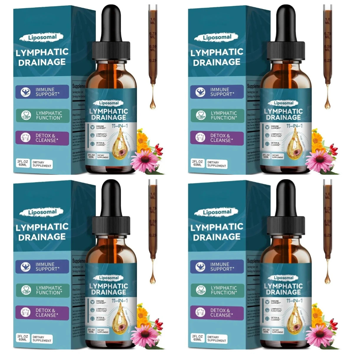 Lymphatic Drainage Support Drops with Elderberry Echinacea Burdock & Dandelion for Fluid Balance Detox & Circulation 2 Fl Oz