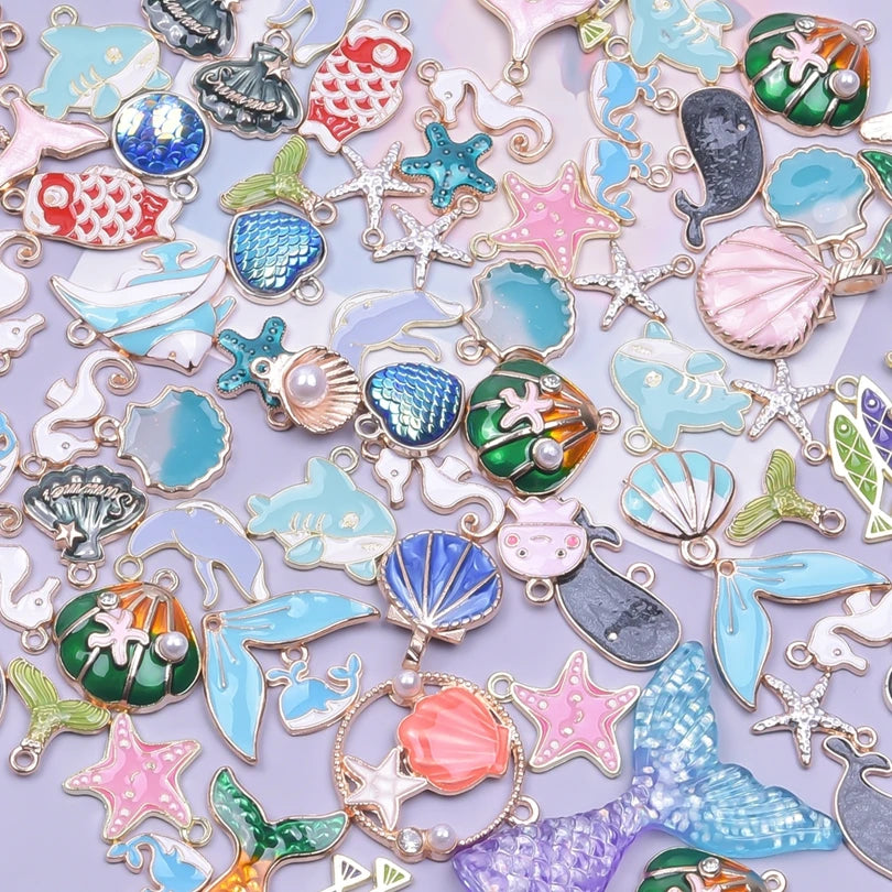 30/50/100PCS Mixed Gold Color Alloy Enamel Cute Heart Flower Fruit Charms Pendant For DIY Earrings Bracelet Jewelry Accessories