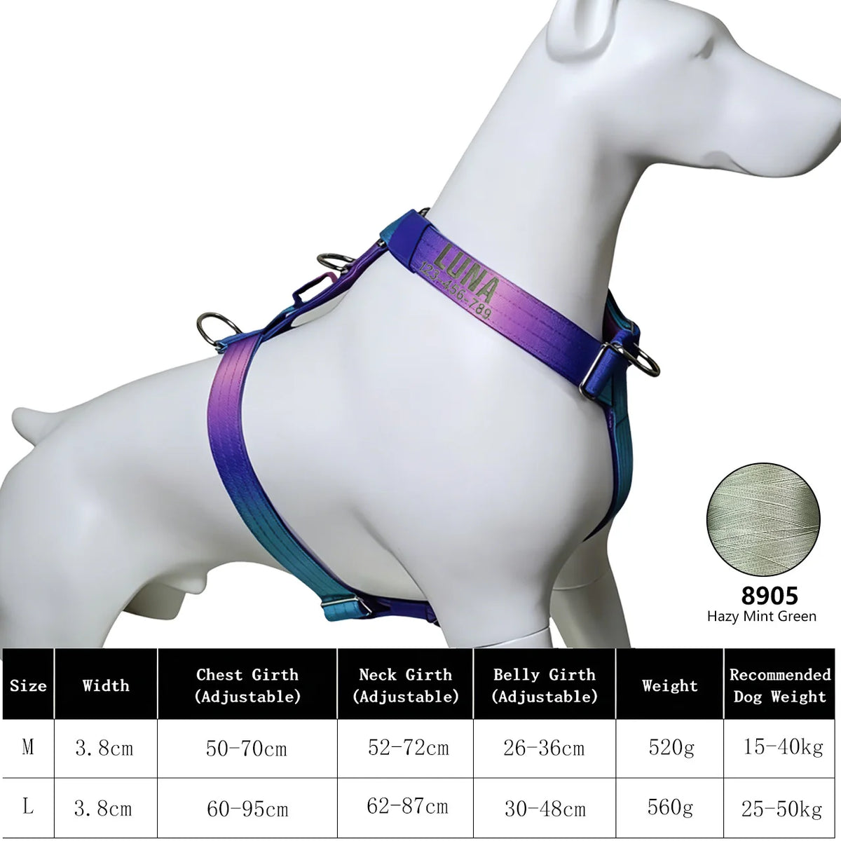 No Pull Reflective Dog Harness, Adjustable Chest Vest for Small Medium Large Dogs, Custom Embroidered Name & Phone