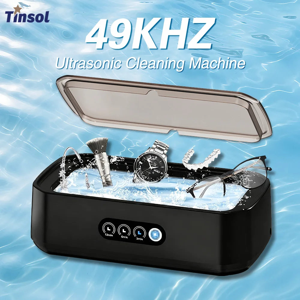 TINSOL 49KHZ High-Frequency Ultrasonic Cleaner 650ml Mini Vibration Cleaning Machine Suitable for Glasses Jewelry and Dentures