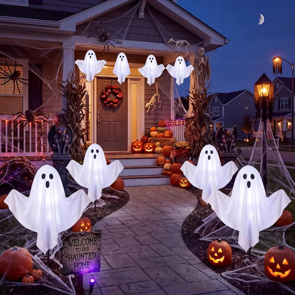Halloween Ghost Hanging Decorations Halloween Hanging Light Up White Flying Ghosts Tree Window Wall Scary Ornament 50X40cm