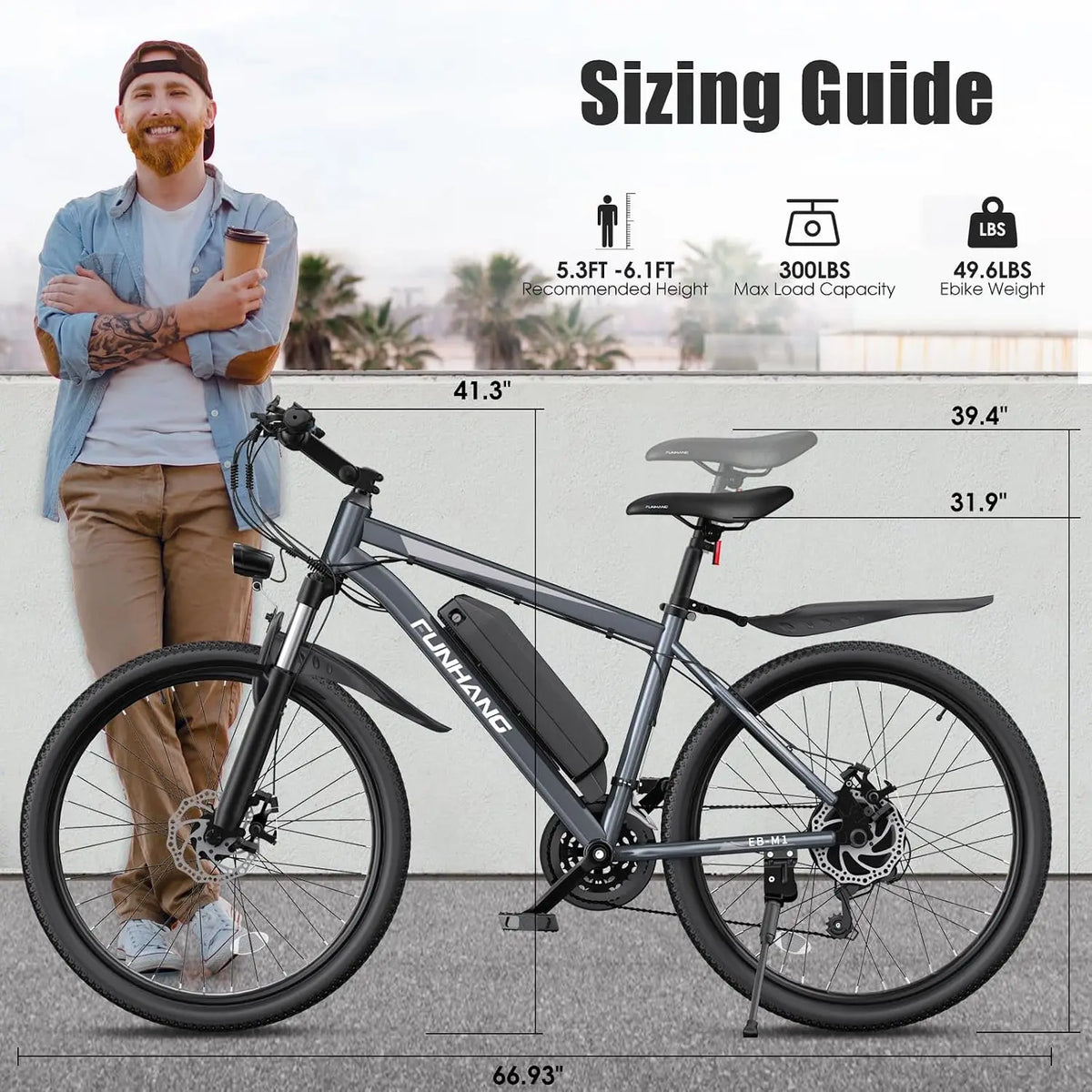 Electric Bike 1000W Peak 50Miles 26" 48V Removable Battery Fenders 7 Speed Front Suspension UL, Customized