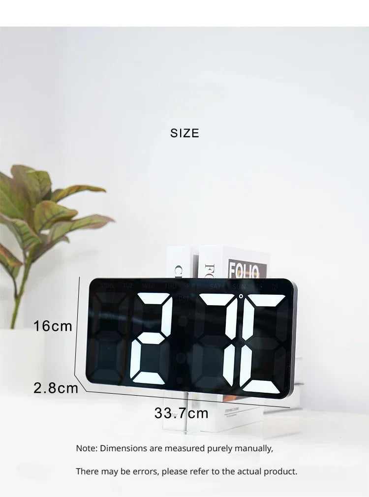Minimalist LED Digital Wall Clock with Remote Control Adjustable Brightness Countdown Timer Modern Home Office Alarm Clock