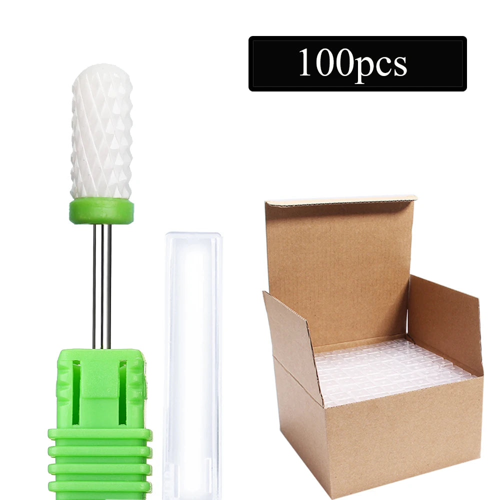 100pc/Set Nail Drill Bit Rotary Ceramic Bits Electric Manicure Milling Cutter For Machine Cuticle Remove Burr Nail Tool