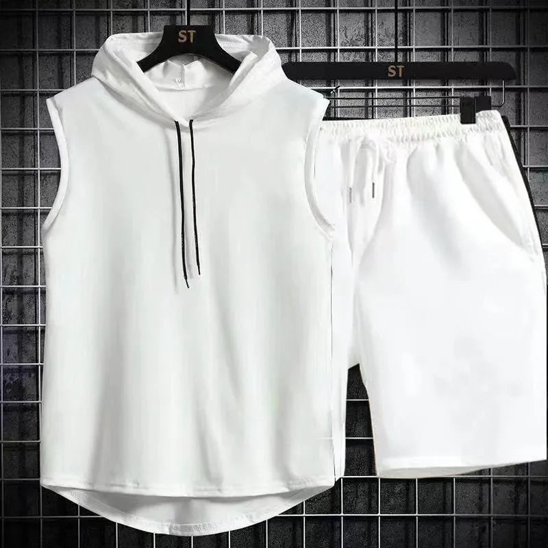 2025 Summer New Men's Two-Piece Casual T-shirt and Shorts Set Men's Sports Set Fashionable Short-Sleeved Sports Set Hooded T-shi