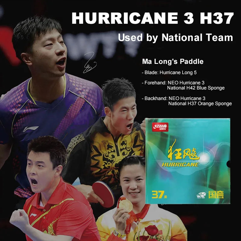 DHS Hurricane 3 H37 Table Tennis Rubber Provincial National Ping Pong Rubber Blue/Orange Sponge Professional for Backhand Loop