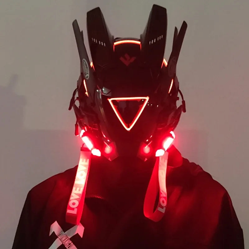 Cyber punk Mask LED Hairstyle Braid Halloween Christmas Role Playing Helmet Party Adult Gift ﻿