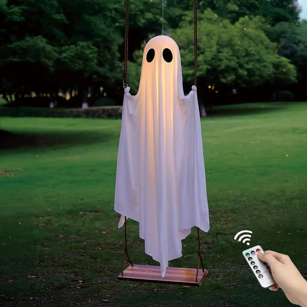 Luminous Halloween Hanging Swing Ghost Large Adjustable Brightness Yard Flying Ghost Swing Ornament LED Remote-controlled