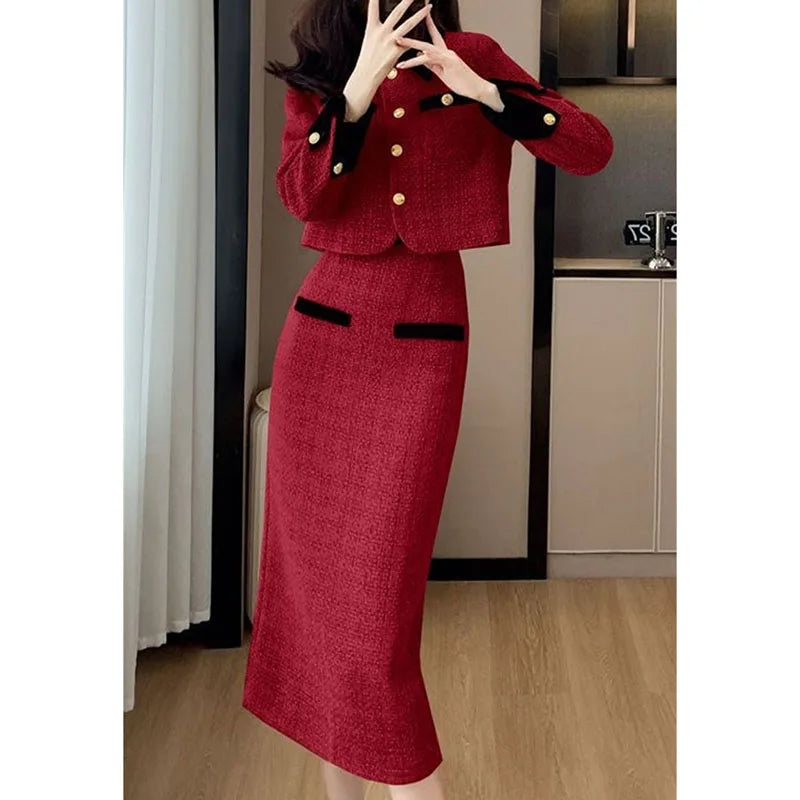 Autumn Lady Splicing Together Maxi Skirt High-end Female Rough Flowers Long Skirts Women Leisure fashion Two Piece Set Skirt  ﻿