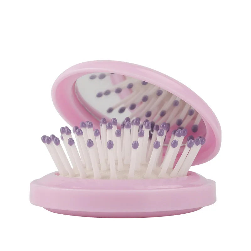 Mini Pocket Mirror Folding Comb Girl Women Portable Round Pocket Small Travel Massage Hair Brush with Mirror Styling Accessories