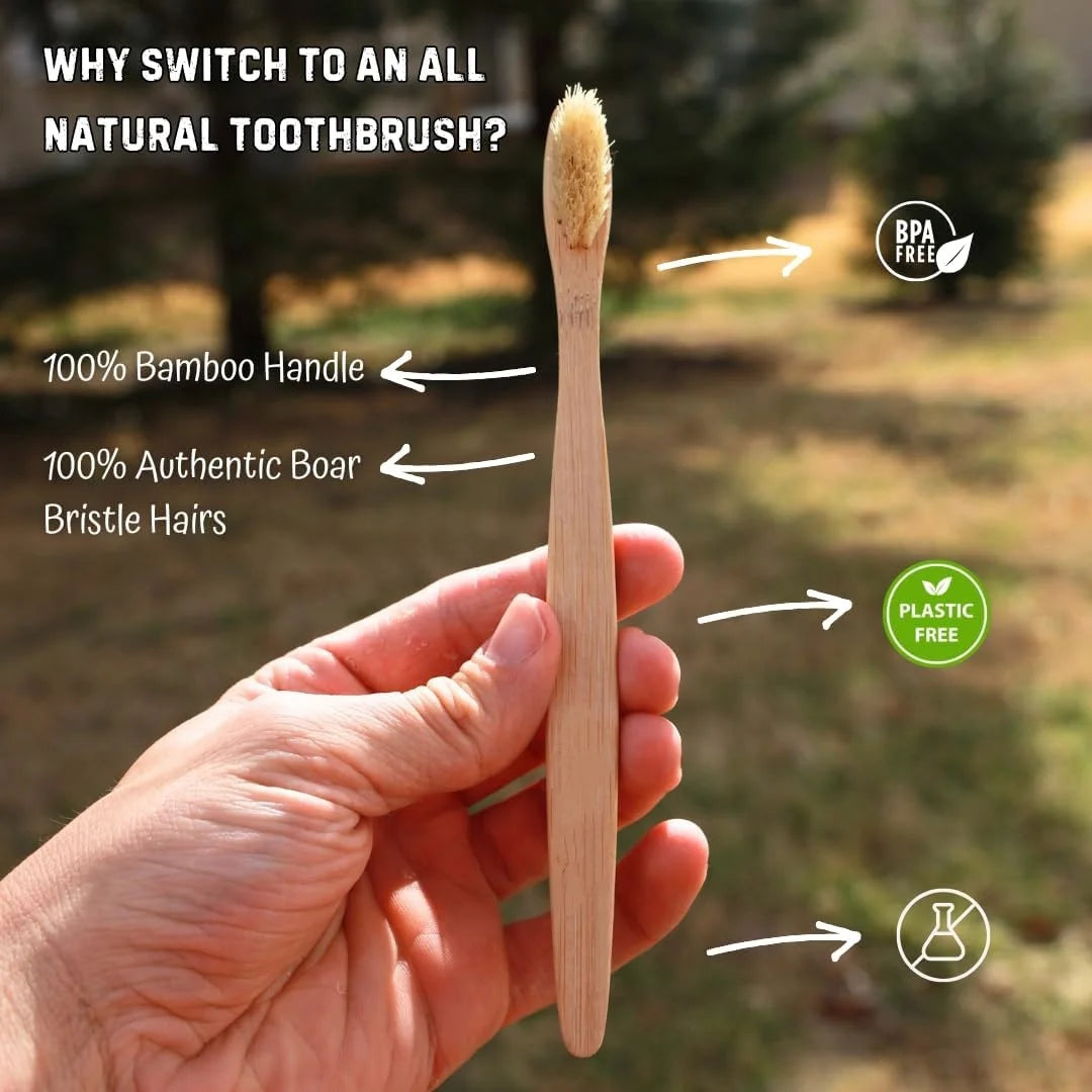 10pack Natural Bristle Bamboo Toothbrushes,Horse & Boar Bristle,Totally Compostable Biodegradable Zero Waste Plastic Free