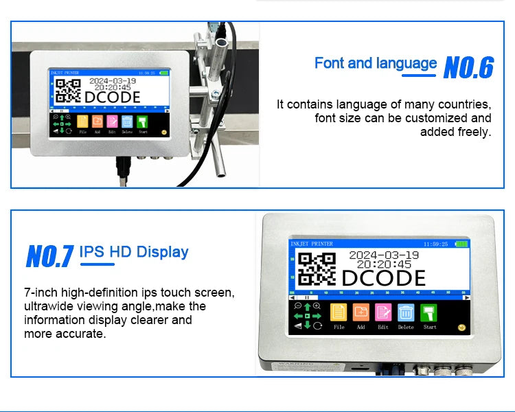 DCODE 170PLUS 7-inch IPS TIJ Industrial Online Inkjet Printer 12.7mm Text QR Barcode Batch Number Logo Date Label Glass Printer
