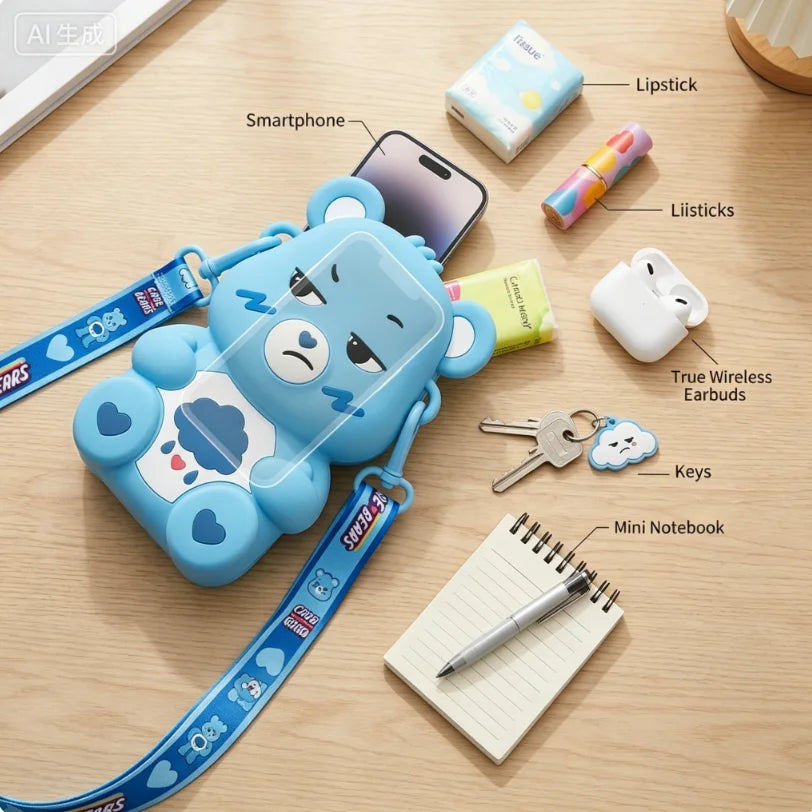 Care Bears Silicone Crossbody Bag Kawaii Cartoon Bear Shoulder Bag for Kids Cute Zipper Coin Purse Waterproof Mini Messenger Bag