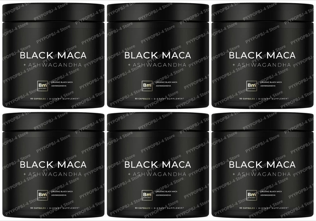 Black Maca Root Extract with Ashwagandha 60 Capsules Herbal Adaptogen Supplement for Men Women Energy Mood Stress Support