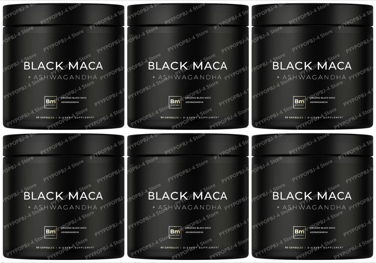 Black Maca Root Extract with Ashwagandha 60 Capsules Herbal Adaptogen Supplement for Men Women Energy Mood Stress Support