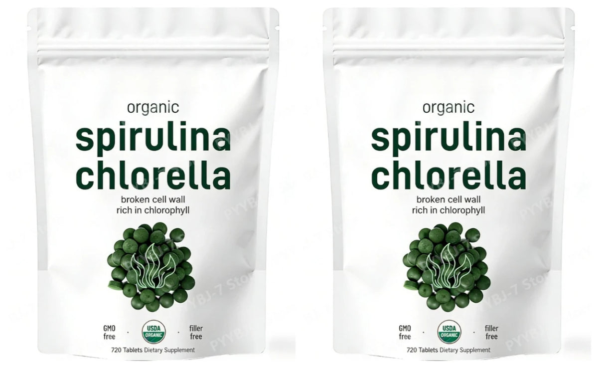 Spirulina Chlorella Tablets Organic Superfood 720 Count Vegan Plant Based Green Algae Nutritional Supplement Chlorophyll Source