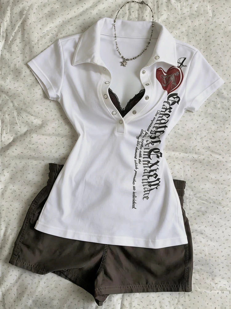 2026 American Vintage T-shirts Women Short Sleeve Retro Bodycon Y2k Crop Top Office Lady Korean Fashion Harajuku Subculture Tees