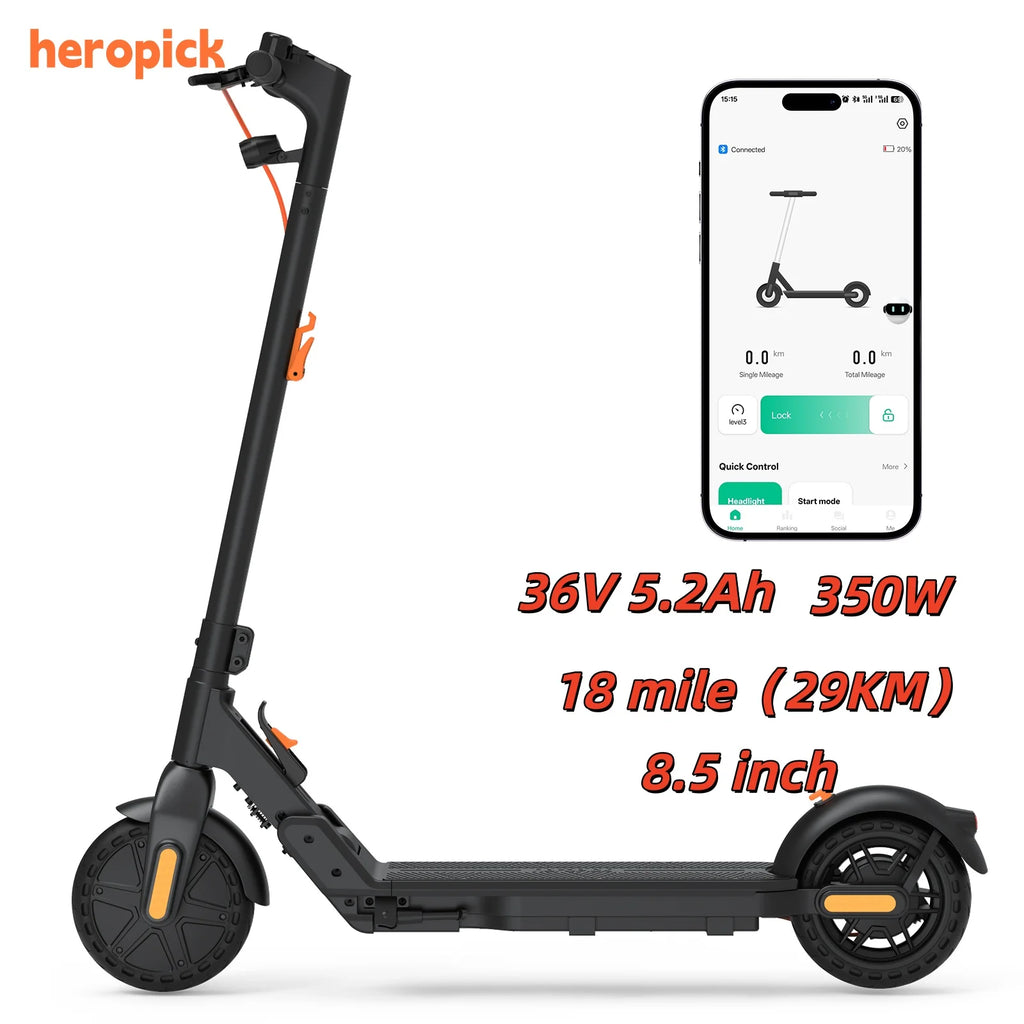 Fast E-Scooter C8 350W Electric Scooter 36V 5.2Ah Foldable Electric Scooter Max 15mph (25km/h) 8.5' Solid Outer-Tread Tire