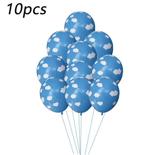 12 Inch Latex Balloon Birthday Party Decoration Kid Boy Blue White Cloud Balloon Birthday Airplane Banner Party Balloon 10pcs
