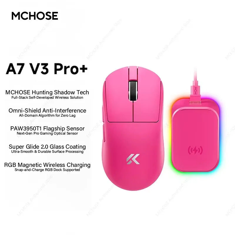 MCHOSE A7 V3 Ultra Gaming Mouse PAW3955Ti Super Sensor 20000FPS Tracking Accuracy 8kHz Polling Rate Low Latency Super Glide