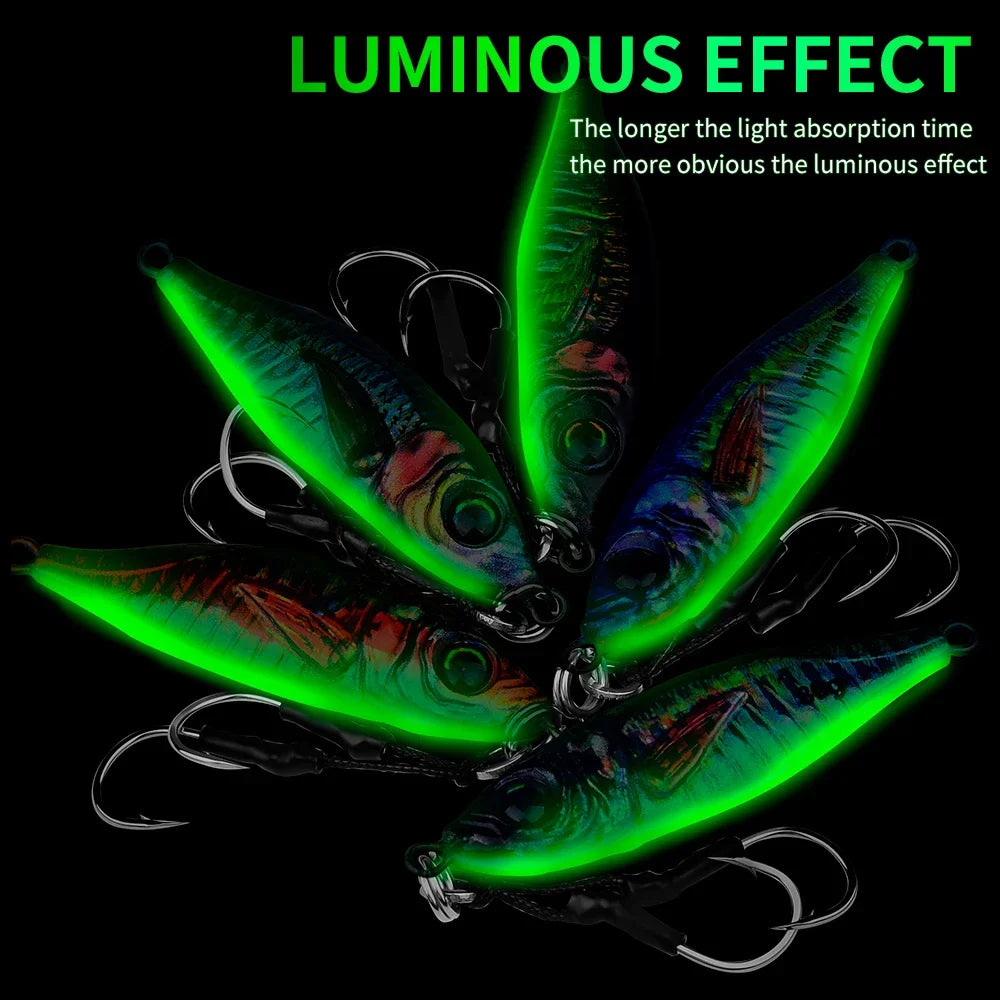 PROBEROS 5pcs Luminous Metal Jig Lure 30g 40g 60g 80g 3D Eyes Fishing Lures Bionic Bait Jerkbait Bass Pike Wobblers Swimbait