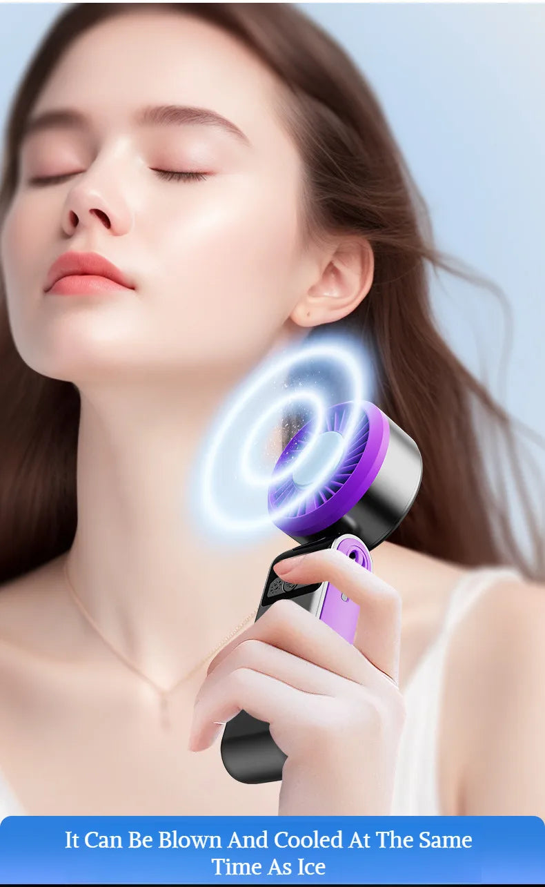 Handheld Folding Semiconductor Digital Display Desktop Fan Cooling Superconductor Ice Compress Handheld Fan One-Button Outdoor