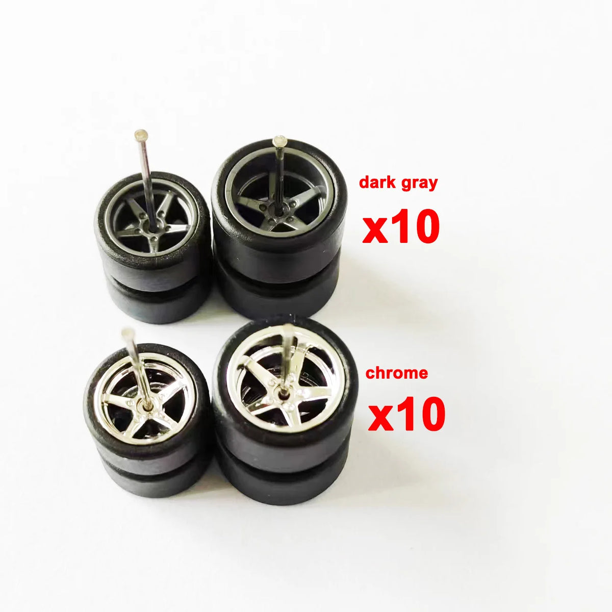20 Sets 1/64 Alloy Car Wheels w Rubber Tires Axles for 1:64 Mini Model Cars Matchbox Domeka HW