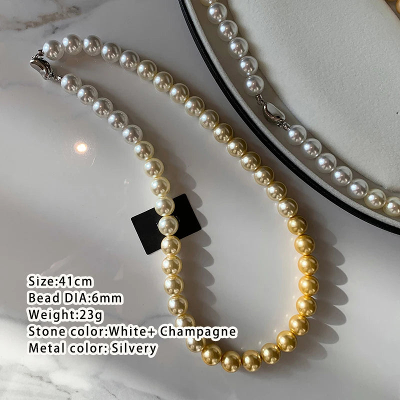 French Gradient Australian White Light Gold Color Pearl Necklace For Women's Light Luxury Temperament Jewelry 2025 New Elegant