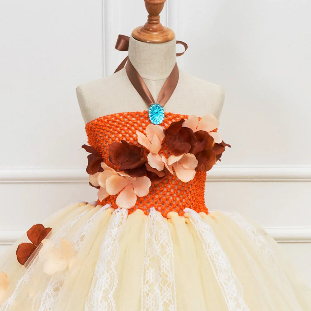 HJTT Princess Dress Costume for Girls Flowers Tutu Dress Kids Hawaiian Tribal Beach Themed Halloween Birthday Party Tulle Dress
