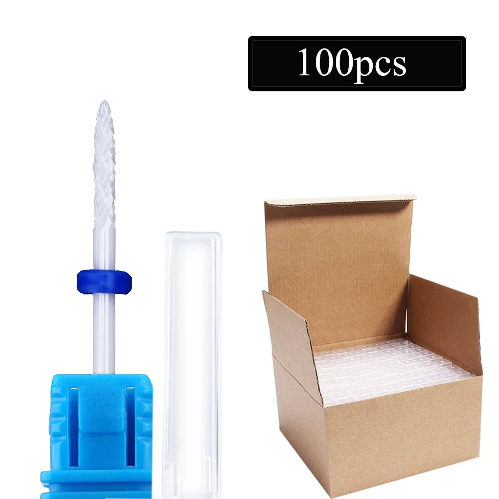 100pc/Set Nail Drill Bit Rotary Ceramic Bits Electric Manicure Milling Cutter For Machine Cuticle Remove Burr Nail Tool
