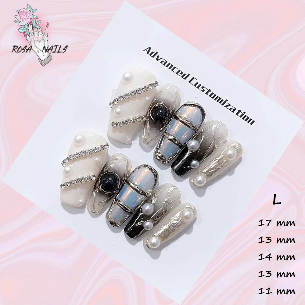 Punk Dragon Charms Press on Nail Artificial Long False Nails XS Black Dragons Goth Presson Tips Butterfly Fake Nail y2k Pressons