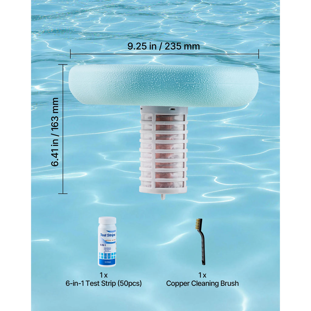 SucceBuy Solar Pool Ionizer Round Copper Floating Automatic Purifier Chlorine Free Water with Brush and Filter for Pools & Spas
