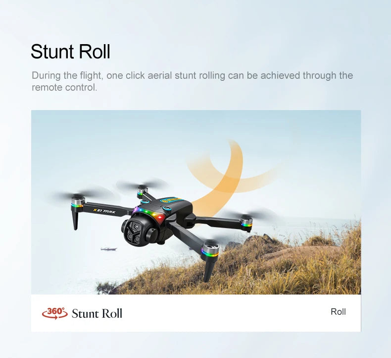 The K21MAX Drone, Equipped with a 4.3-Inch Built-in Screen Remote Controller, Is a Portable Remote-Controlled Quadcopter Suitable for Beginners. It Supports Optical Flow Hovering, Automatic Return-to-Home, and Makes a Great H