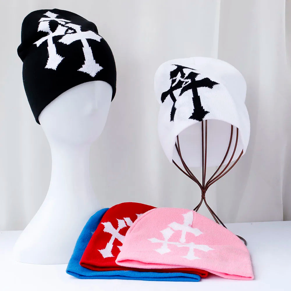 New Cartoon cross Beanies Hat Men Winter Autunm Warm Knitted Bonnet Cap Soft Wool Skullies Beanies Caps Boys Gifts