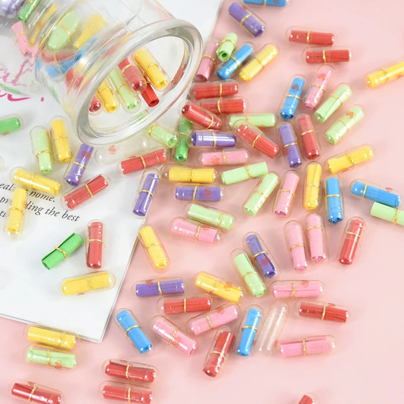 105pcs Message Capsules Love Pill with Roll Paper Blank Notes Wish Bottle Capsule Smile Heart Pills Wedding Valentine's Gifts