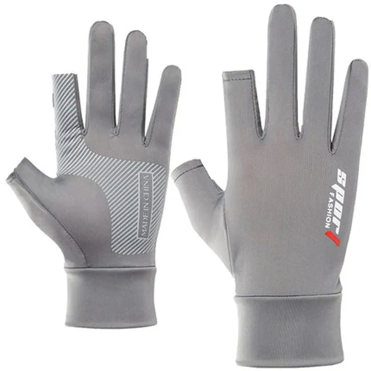 1Pair Fishing Gloves Breathable Two Fingers Elastic Summer Autumn Ice Silk Sunscreen Anti-slip Gloves Cycling Fishing Accessorie