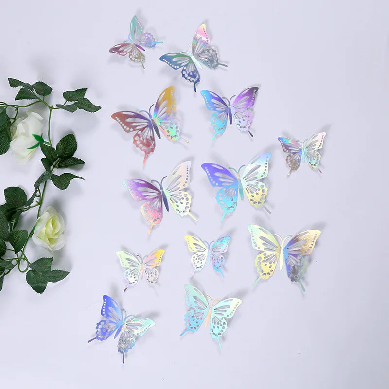 12 pcs Butterfly Cake Toppers Rose Gold for Birthday, Wedding, Engagement Occasions Dessert Decoration Cupcake Toppers DIY Gift