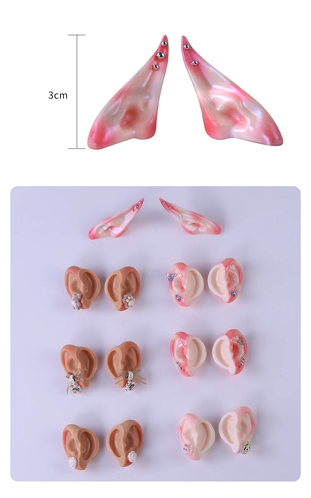 Blyth 1/6 Doll Ear: Hand-painted Ears with Rhinestone Texture and Openwork Design DIY Accessories for 30 cm Dolls