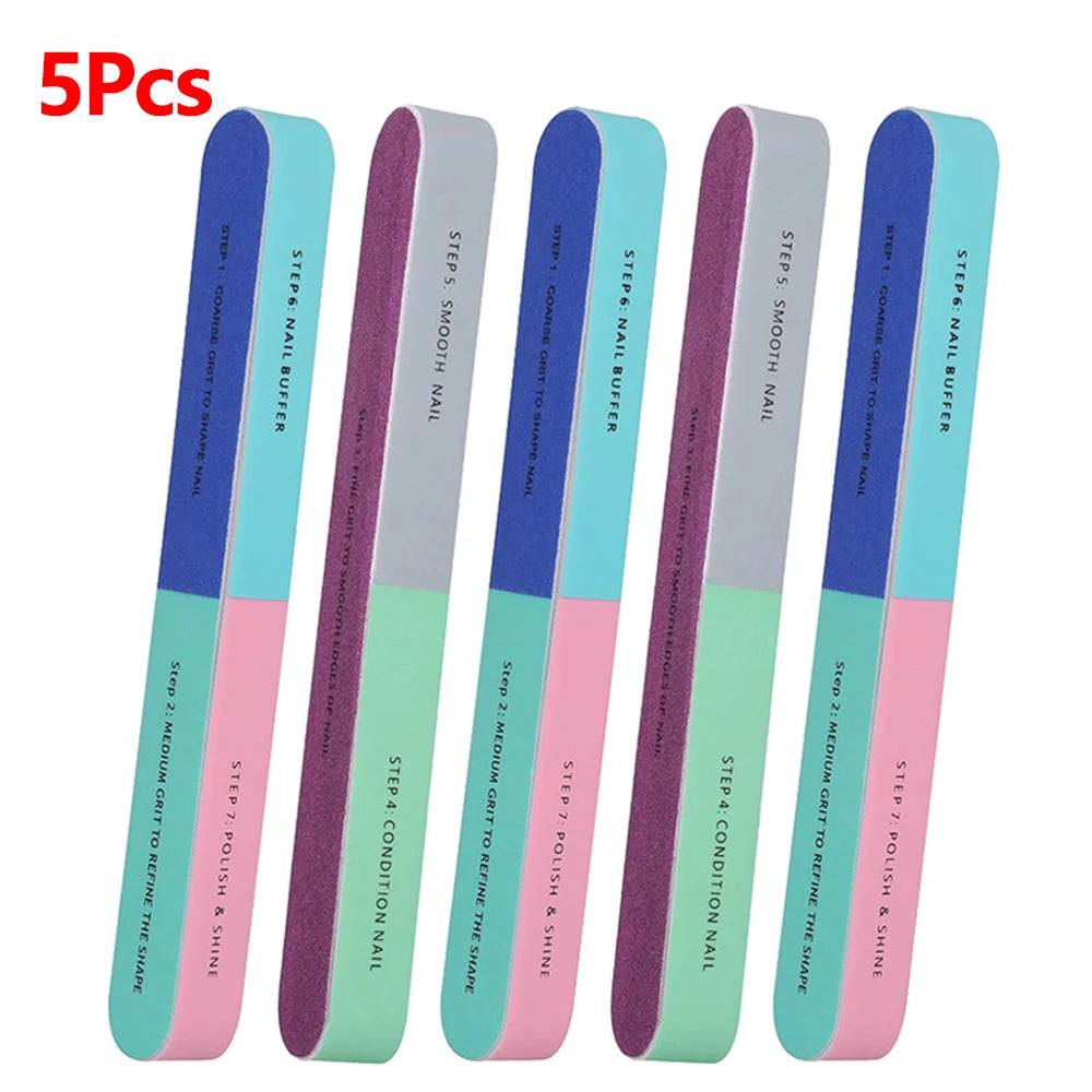 1/5Pcs Nail File Seven Sided Polishing Tools Manicure Pedicure Professional Files Nail Art Sanding Buffer Block Nail Tools