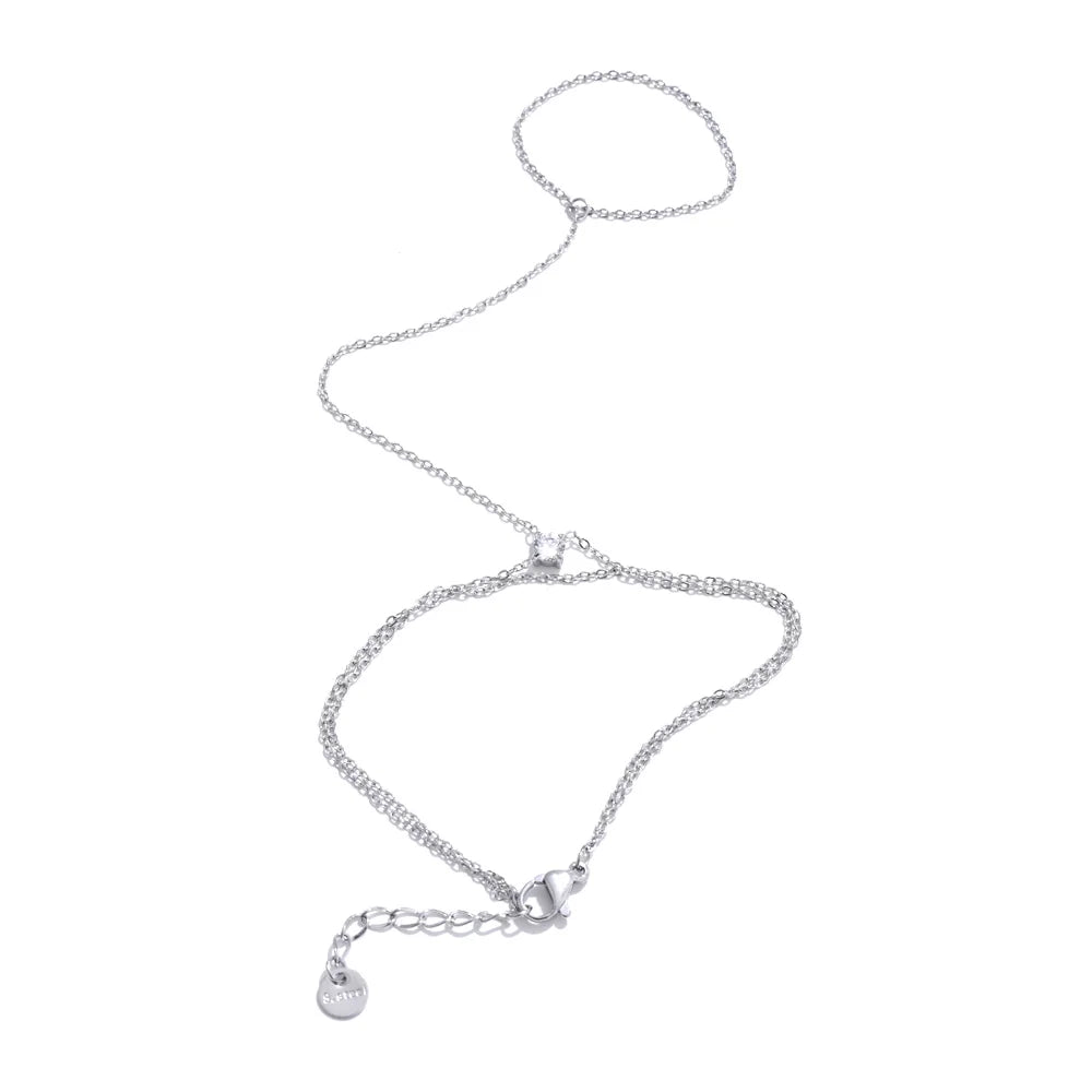 Yhpup Hot Style Zirconia Round Back of Hand Chain Finger Bracelet Bangle Stainless Steel Chic Fashion Jewelry Wholesale 2025 New