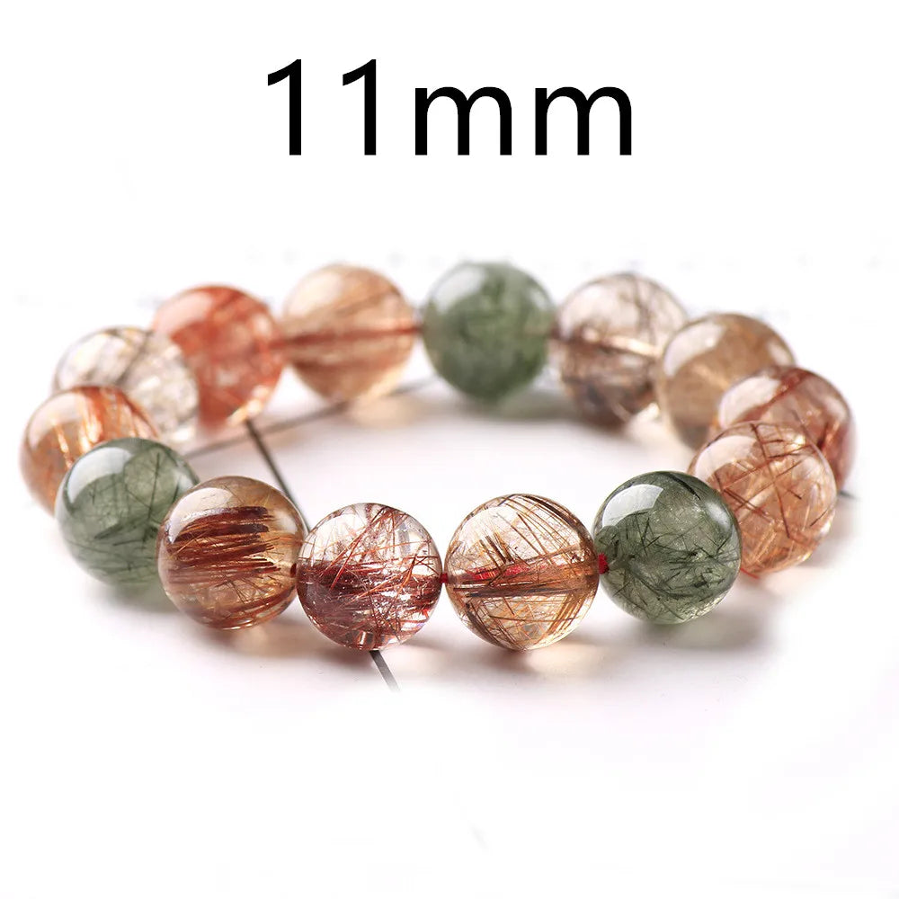 Natural Colorful Rutilated Quartz Beads Bracelet Women Men Red Green Copper Clear Round Beads 8mm 9mm 11mm 12mm 13mm AAAAA