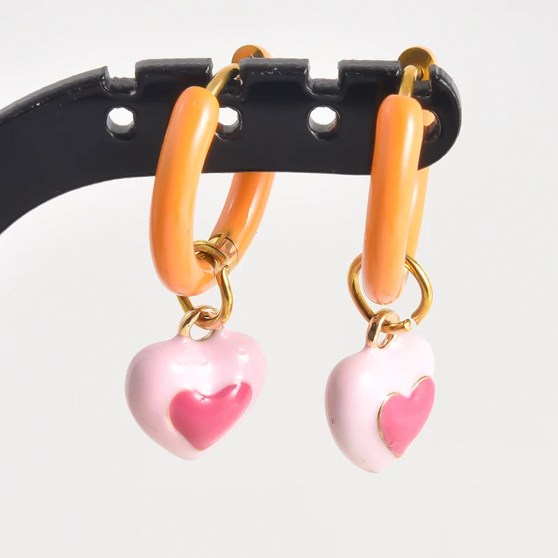 1Pair Dopamine Enamel Sweet Heart  Cute Bee Flower Y2K Girl Aesthetic Aretes Funny Food Cake Gothic Star Hoop Earrings Jewelry