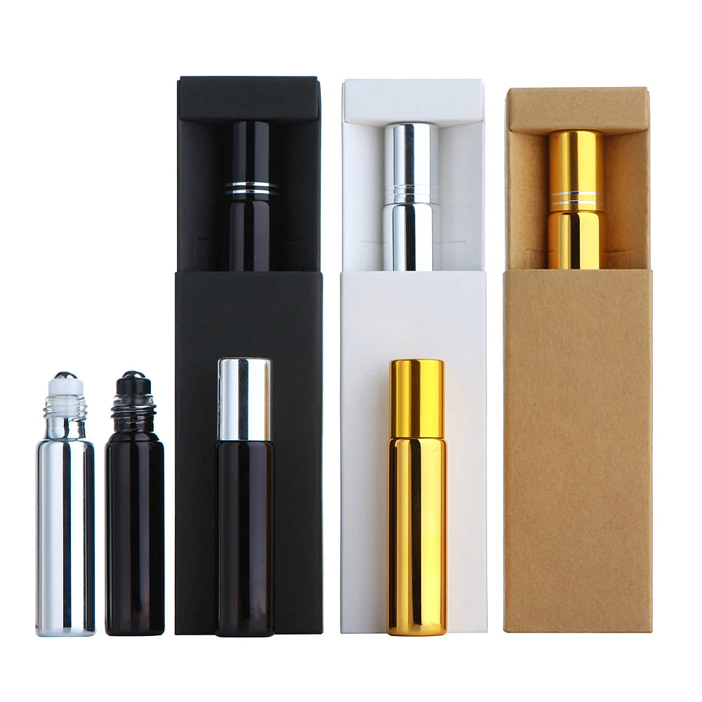 50 Pcs/Lot 10ml Electroplated Roll On Perfume Bottle Refillable Essential Oil Bottles With Box Roller Glass Vials LOGO Pay Extra