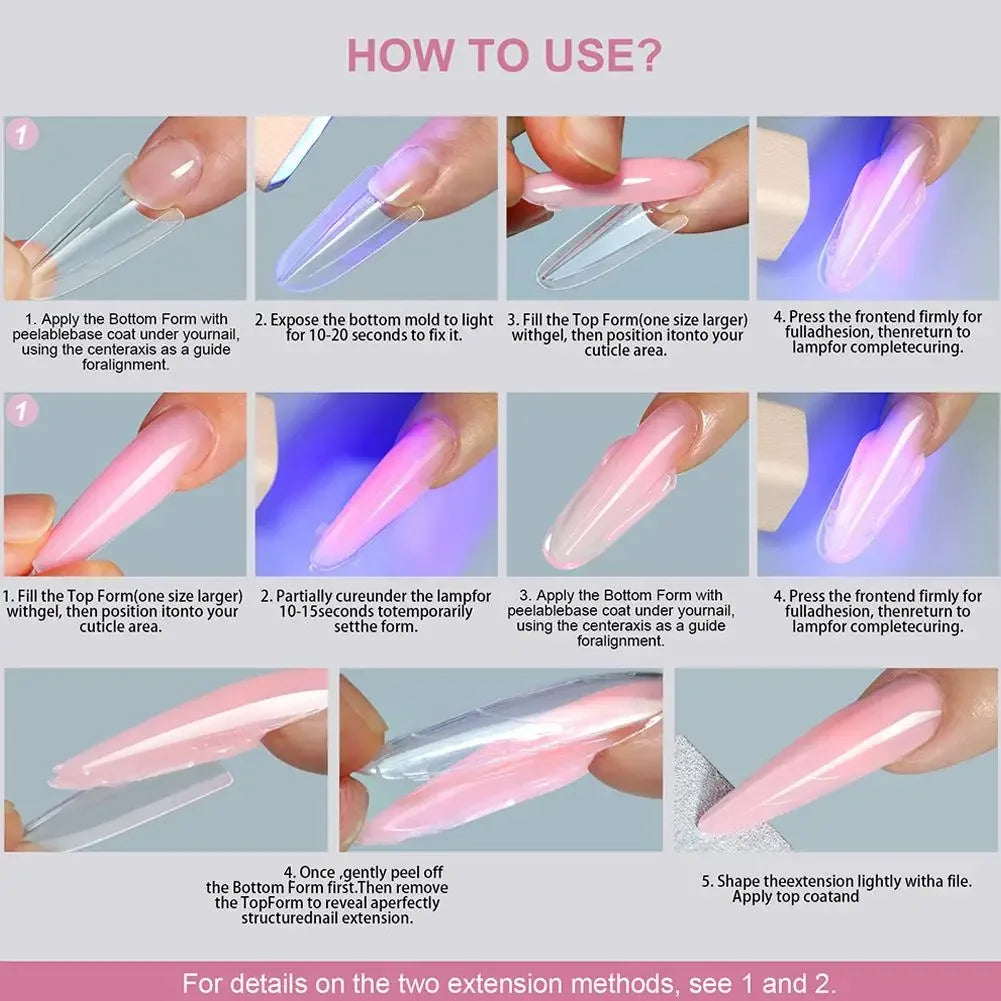 256Pcs Full Cover Nail Extension Forms, Dual Form Nail Tips, Quick Gel Nail Building System