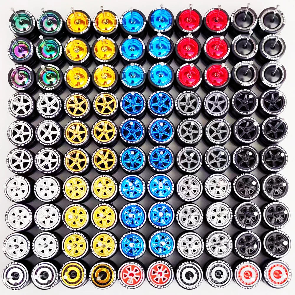 50 Sets 1/64 Wheels Pack with Rubber Tires Axles for 1:64 Matchbox Domeka Hotwheel Diecast Car Model Cars Wholesale