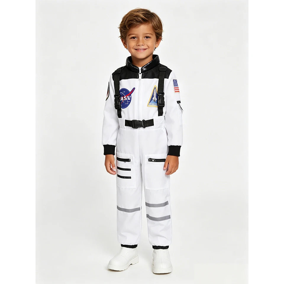 Kids Astronaut Costume Space Suit Halloween Cosplay Space Explorer Performance Children's Jumpsuit Spaceman Boys Girls Outfits