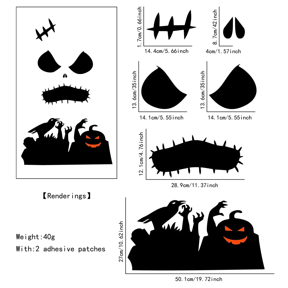 Halloween Decor Door Stickers Window Decor Skeleton Hand Pumpkin DIY Devil Witch Hat Glass Window Stickers Home Decorations