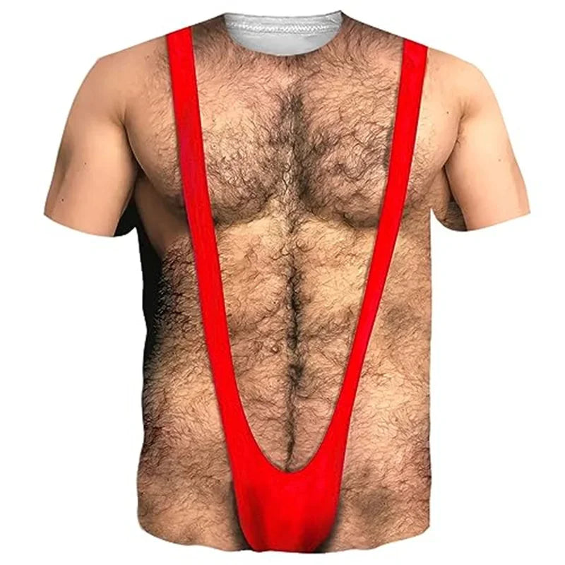 Men's 6-pack Abdominal Muscle T-shirt 3D Printed Short-sleeved Fitness Running Sports Casual Loose Short-sleeved Comfortable Shirt